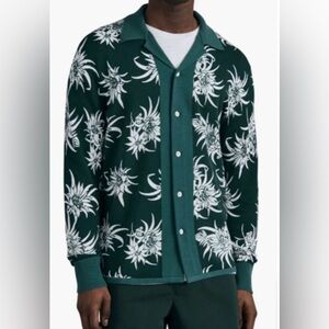 rag & bone Men's Lorne Floral Knit Button-Down Shirt Sweater, Green (XL)